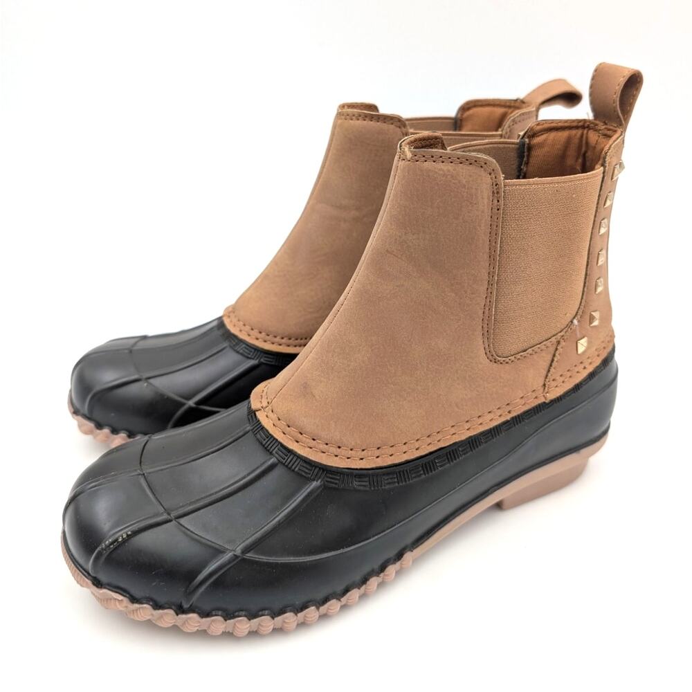 Steve Madden Newlin Rain Boot Studded Women's Black/Brown Size US6M EU37